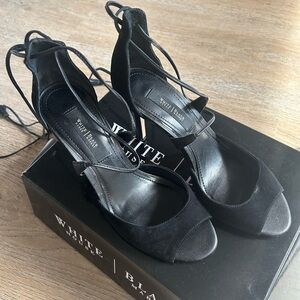 WHBM Black Lace Up  Tasseled Heels